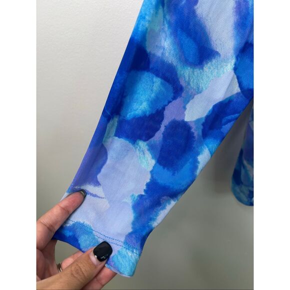 LOGO by Lori Goldstein Women’s Top 1X Blue Sheer Button Front Blouse Long Sleeve - Picture 4 of 12